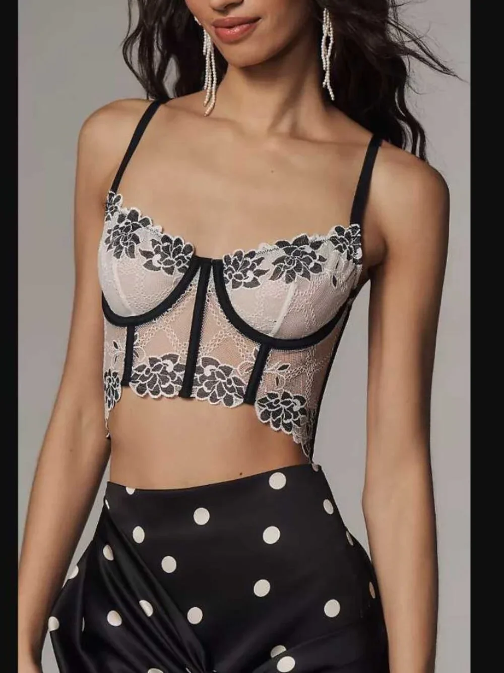New L Anthropologie x LyreBird lace corset bra top Black & White